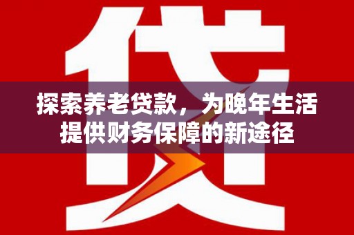 宛城探索养老贷款，为晚年生活提供财务保障的新途径