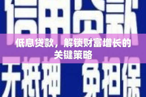 宛城低息贷款，解锁财富增长的关键策略